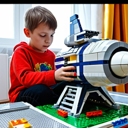 Home 18 **Prompt:** A young boy in a typical Russian apartment, surrounded by colorful LEGO bricks, is intensely focused on building a futuristic spaceship. The room is filled with natural light, highlighting the intricate details of the LEGO model. Focus on the joy of creation and the boundless imagination of childhood. Use a style reminiscent of Russian realist painting.