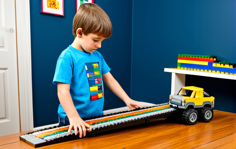 레고 조립으로 실험한 물리 실험 - LEGO Ramp Experiment**
"A well-lit photo of a child, fully clothed in a bright t-shirt and jeans, o...