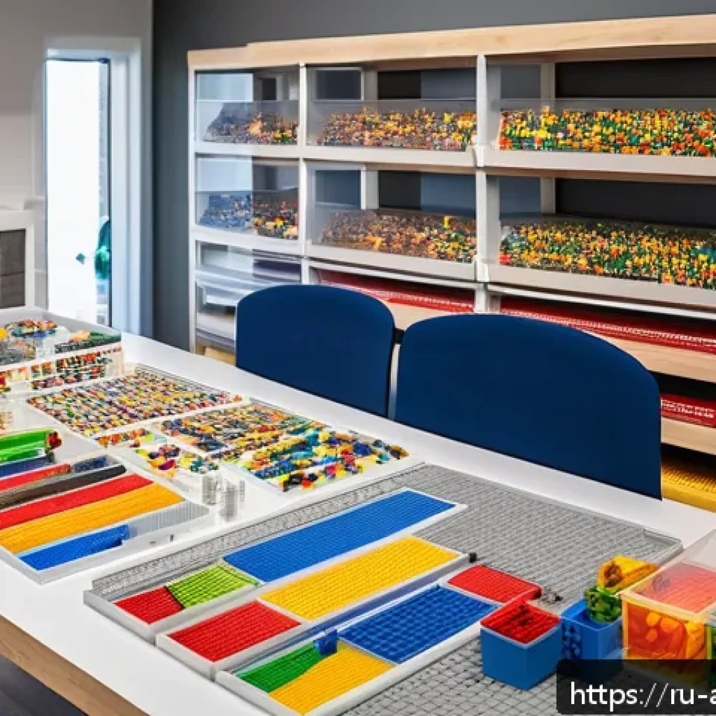 레고로 만든 유명 건축물 - A detailed architectural scale model workshop scene featuring a skilled builder organizing colorful ...