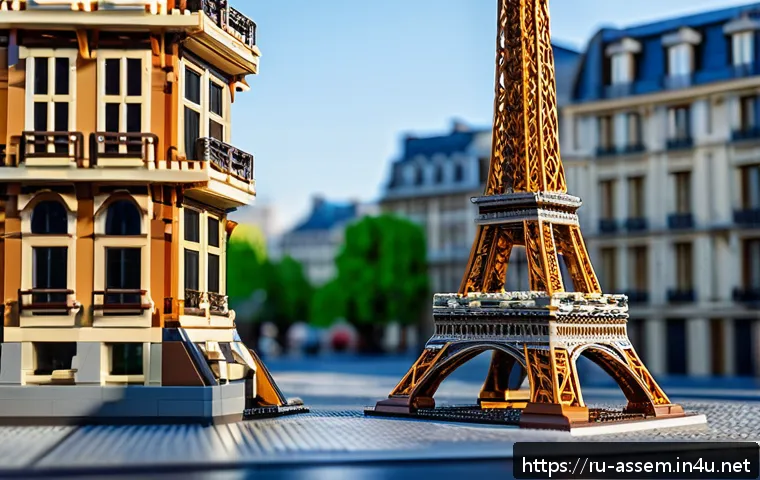 레고 창작 포럼에서의 인기작 - A highly detailed LEGO miniature of the Eiffel Tower, showcasing precise architectural accuracy with...