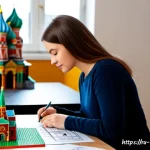 레고 제작 관련 직업 정보 - Photorealistic editorial scene of a Russian toy construction designer at work in a bright Moscow cre...
